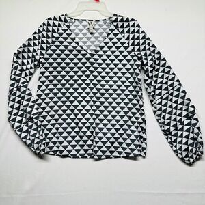 Worthington Black and White Lightweight Geometric Fashion Blouse Womens XS